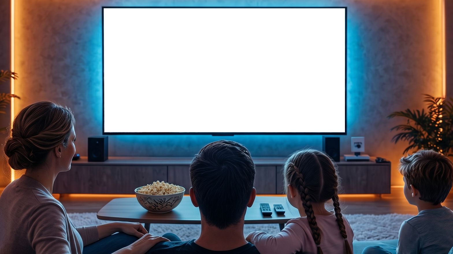 Family watching the property reveal cast to their living room TV
